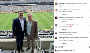 曾分别执教决赛两队，安切洛蒂社媒晒现场观战巴黎vs切尔西